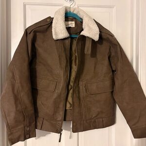 Brown Aviator Jacket with Shearling Collar